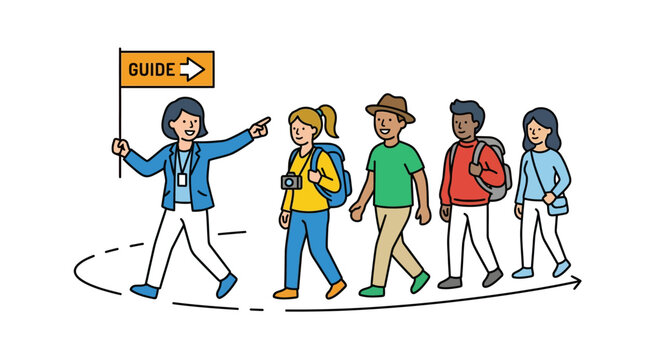 People walking in a group tour.