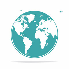 Obraz premium Flat design Earth globe with paper airplane and star