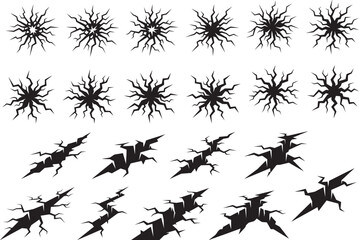 Obraz premium Crack and Explosion Burst Elements Collection. Grunge Cracked Surface and Explosion Effects Illustrations
