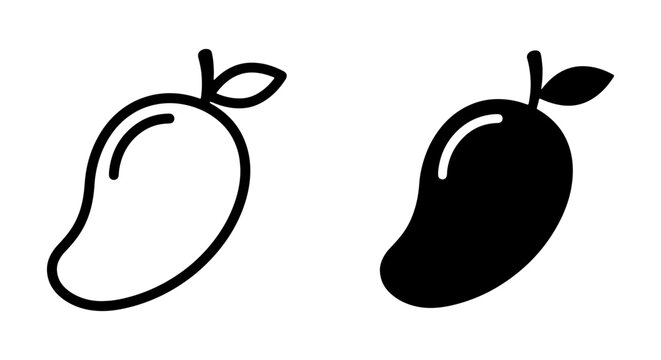 Mango Icon Set, Tropical Fruit Outline and Silhouette, Fresh Food Vector Graphics