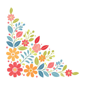 Colorful floral corner illustration with leaves and berries
