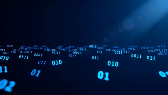 Binary code numbers floating in space