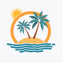 Obraz premium Tropical Island Paradise with Palm Trees and Sun