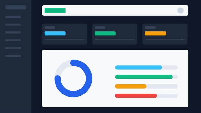 Modern Dark Mode User Interface Dashboard Animation with Dynamic Data Visualization and Analytics Charts.