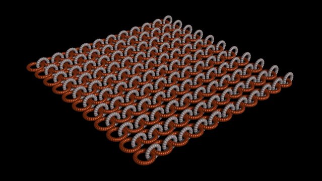 Mechanically Interlocked Materials MIMs. Mechanically interlocked molecules. Molecular machines. Mechanically joined arrays. 3d render illustration.