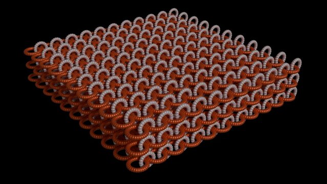 Mechanically Interlocked Materials MIMs. Mechanically interlocked molecules. Molecular machines. Mechanically joined arrays. 3d render illustration.