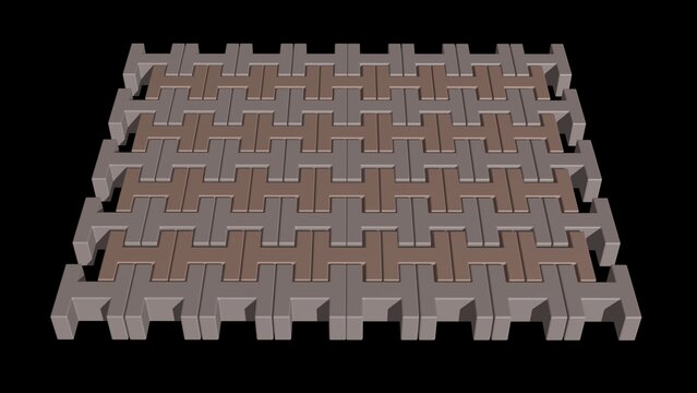 Mechanically Interlocked Materials MIMs. Mechanically interlocked molecules. Molecular machines. Mechanically joined arrays. 3d render illustration.