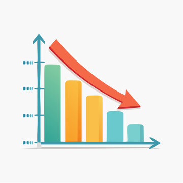Downward bar chart with red arrow indicating decline