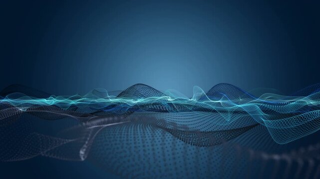 Futuristic video animation with particle wave object in slow motion and space for text, 4096x2304 loop 4K