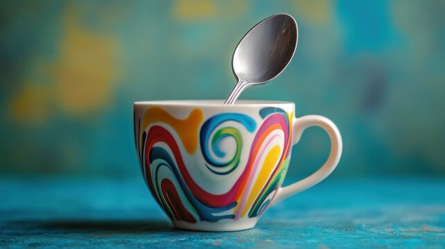 Colorful teacup with spoon