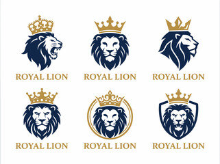 Obraz premium Set of royal lion head logos with crowns