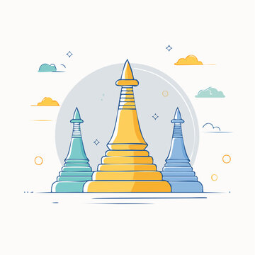 Stylized Illustration of Buddhist Stupas