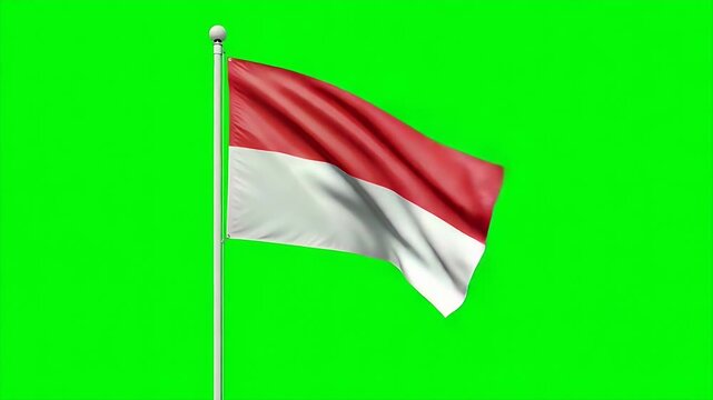 Monaco flag waving proudly on a green screen background offering versatile chroma key options for documentaries and digital compositing projects