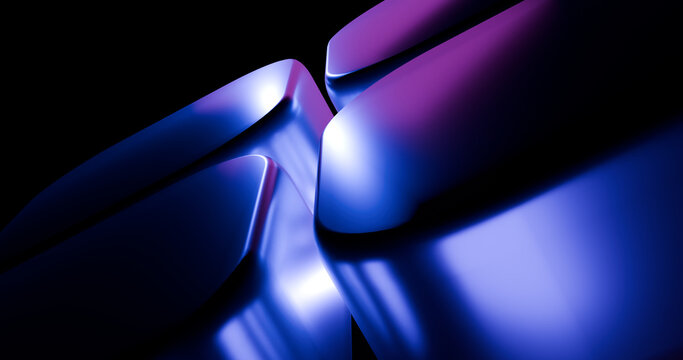 3d render rounded blue cube on dark background