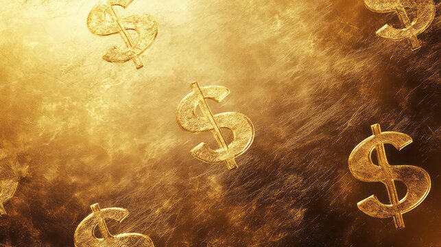 Golden dollar signs on a textured gold background.