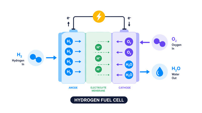Hydrogen Fuel Cell Diagram and Energy Conversion System.