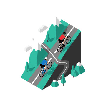 Two Cyclists Riding Mountain Bikes.