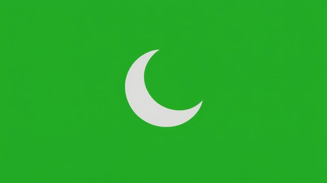 A simple white crescent moon symbol centered isolated on green screen chroma key background.