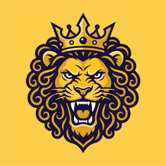 Obraz premium Lion king with crown and fangs