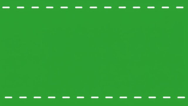 Solid green background with a white dashed line border frame isolated on green screen chroma key background.