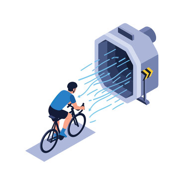 Cyclist Riding Bicycle in Wind Tunnel.