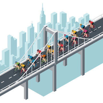 Cyclists Riding on a Bridge Road.