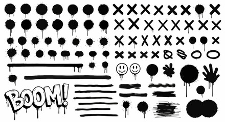 Comic book speech bubbles, graffiti elements, black vector icons set © charli