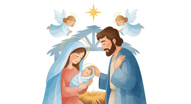 Holy Family with newborn Jesus Christ.