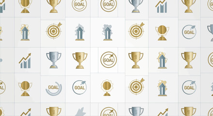 Fototapeta premium A collection of achievement and business icons in gold and silver.