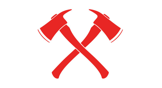 Two red crossed fire axes tools.