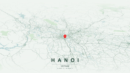 Fototapeta premium Modern minimalist vector map of Hanoi, Vietnam. High-quality scalable illustration of Hanoi city grid, Hoan Kiem Lake and West Lake contours, Red River waterfront for posters design.
