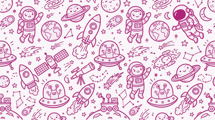 Seamless Space Doodle Pattern Vector Illustration for Commercial Use © Waskito