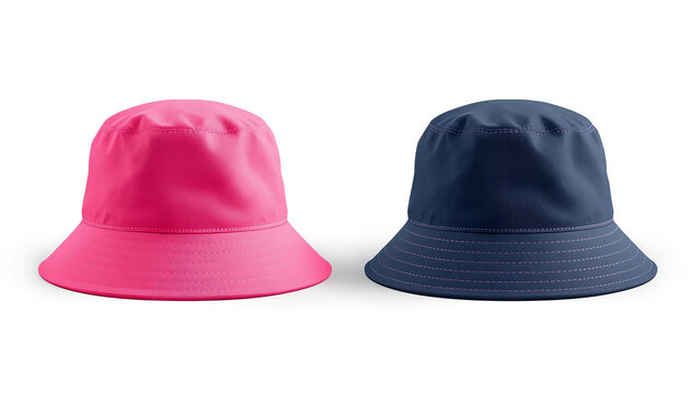 Reversible Bucket Hat With Pink-Navy Design on White Background 