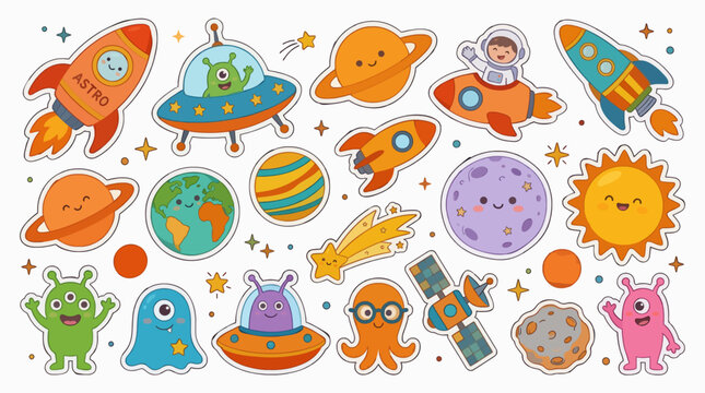 Cute Cartoon Space Elements Vector Illustration for Commercial Use