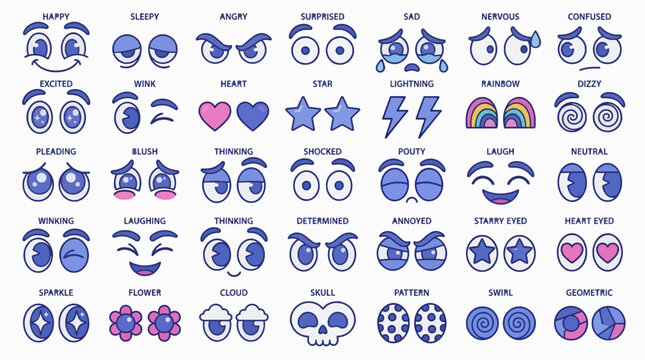 Diverse Cartoon Eyes Expressions Flat Vector Graphic Resources For Commercial Use