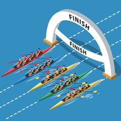 Rowing teams racing to finish line. © Ragil