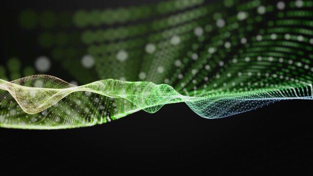 Fantastic video animation with color changing particle wave object in slow motion, 4096x2304 loop 4K