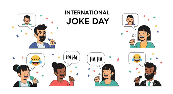 International Joke Day Celebration with Diverse People Laughing