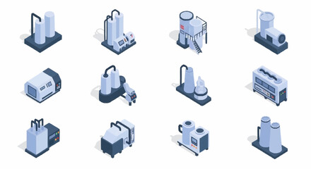 Fototapeta premium Isometric industrial factory buildings and machinery.