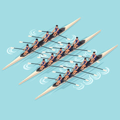 Rowing team in racing eight boat. © Salim