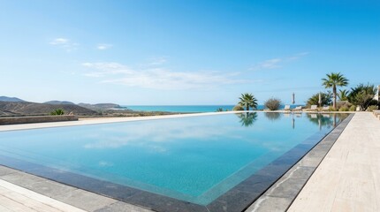 Obraz premium Luxury Infinity Pool Overlooking a Serene Ocean Vista.
