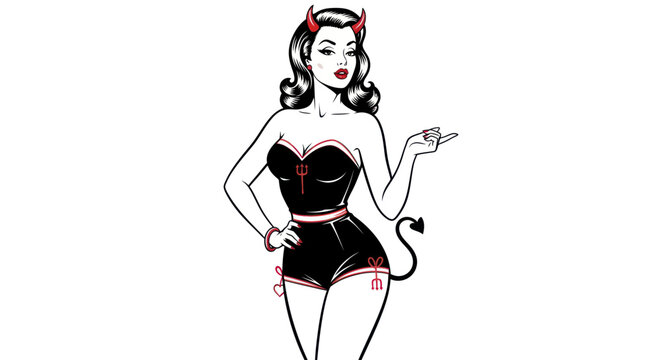 Woman dressed as devil cartoon character.