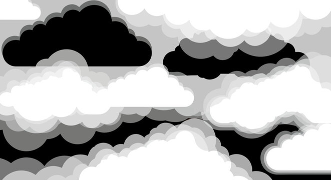 Black and white clouds in sky.