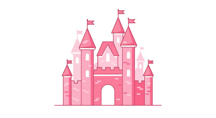 Pink Castle with Turrets and Towers. © nisol