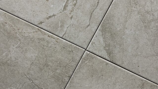 Gray Limestone Tile Texture Background with Diagonal Grout Lines, Natural Stone Floor Surface