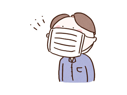 Man wearing an oversized face mask that is too big for his face, healthcare or incorrect size concept