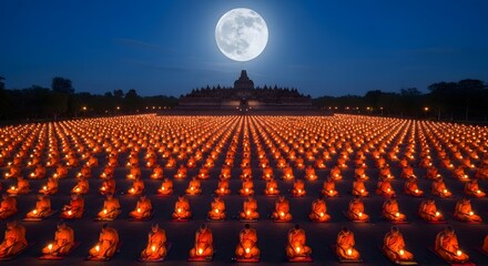 Obraz premium Rows of glowing lanterns under a full moon at night bangali new year