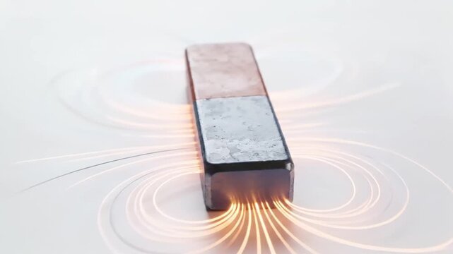Visualizing Magnetic Field Lines Surrounding a Red and Blue Bar Magnet with Glowing Light Effects
