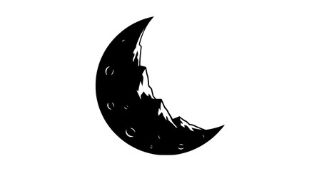 Crescent Moon Silhouette with Mountain Peaks and Craters © coki