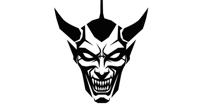 Evil Demon Face Silhouette with Horns and Spikes